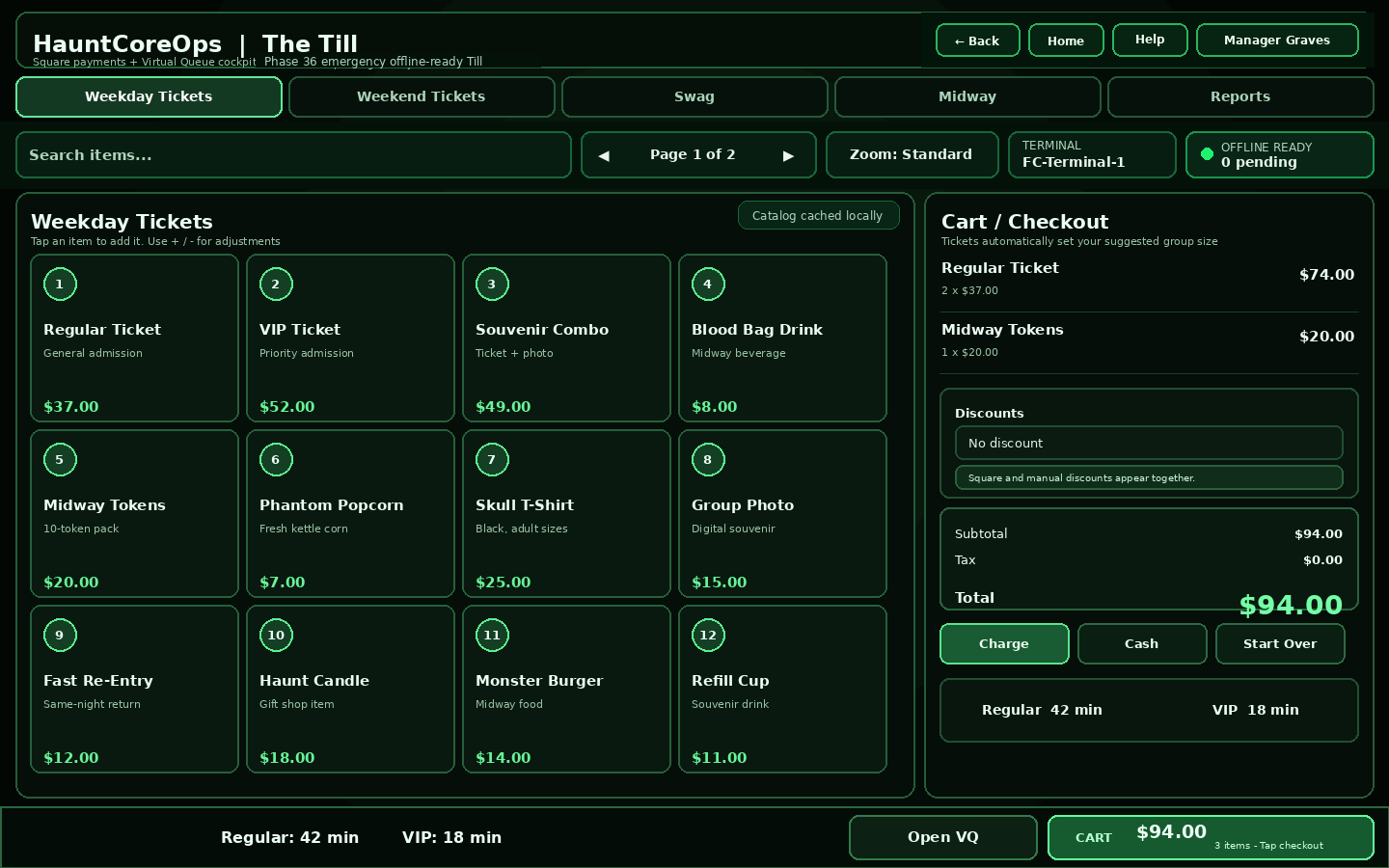 The Till with Emergency Offline status and connected checkout controls